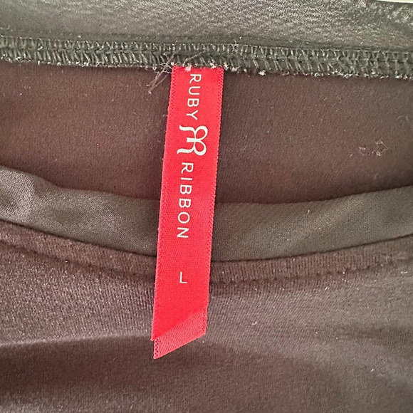 Ruby Ribbon Top Large Black Viscose Stretch Jersey Long Sleeve Ruched Mesh Basic - Picture 7 of 10